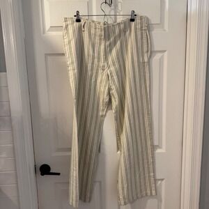 Editions Striped Linen Blend Pants Womens 16 Green Cream Good Coastal Straight‎